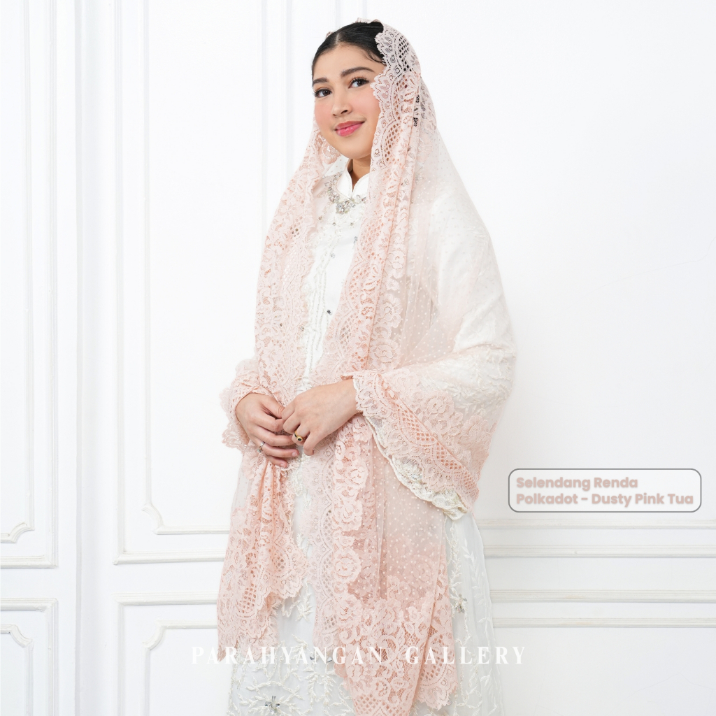 Selendang Renda Polkadot Dusty Pink Tua