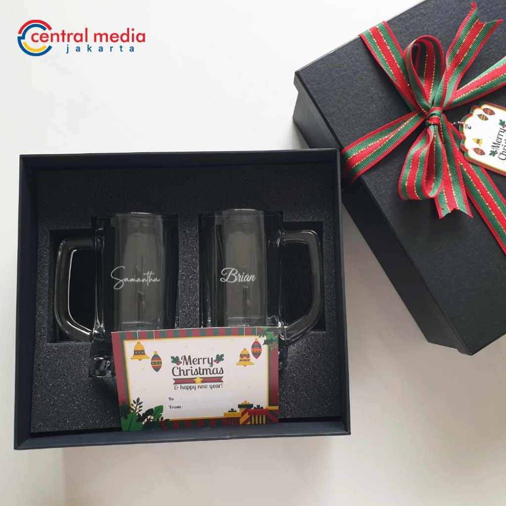 Hampers 2 Pcs Gelas Couple Grafir Custom + Hard Box Engraved Beer Glass Mug Hampers Kado Wedding Ann