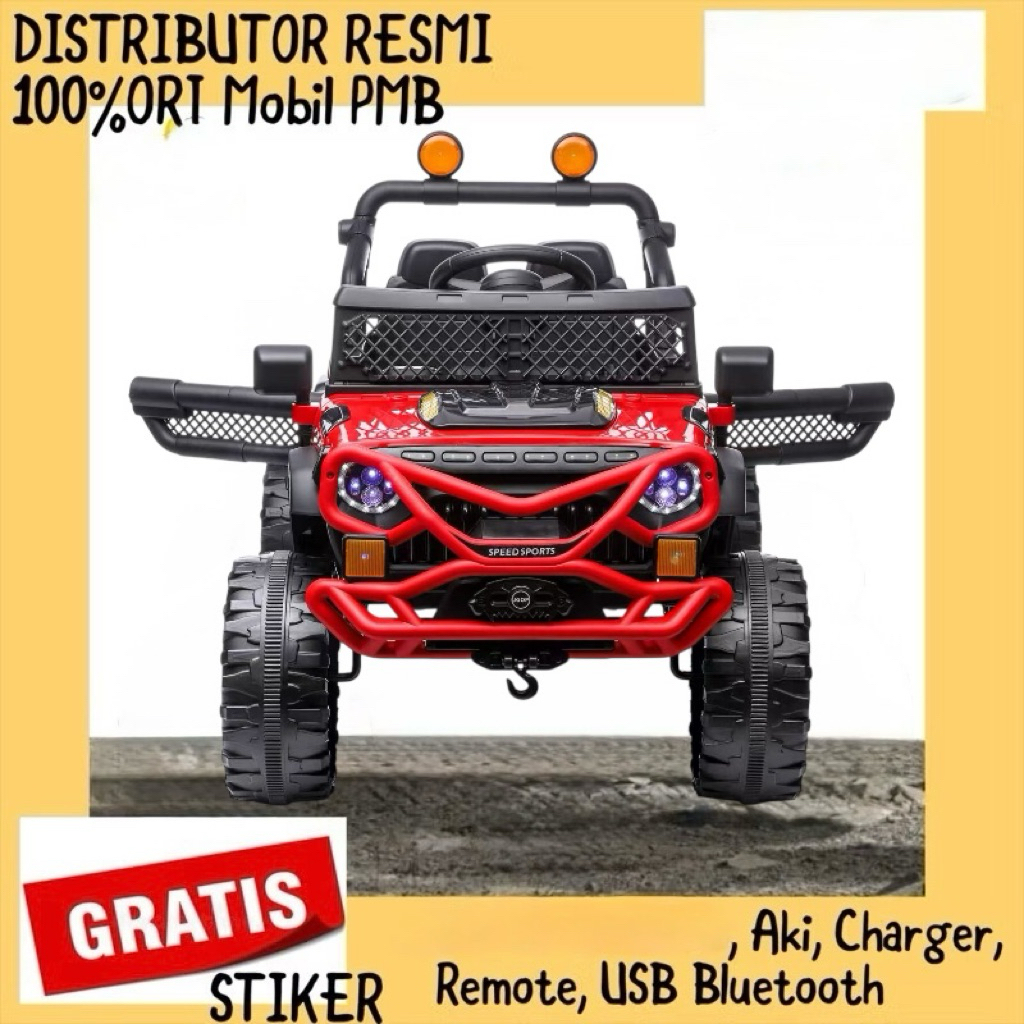 Mainan Mobil Aki Sport Model Jeep Musik Lampu Led Remote Mainan Berkendara Anak Bisa Dinaiki 2 Orang