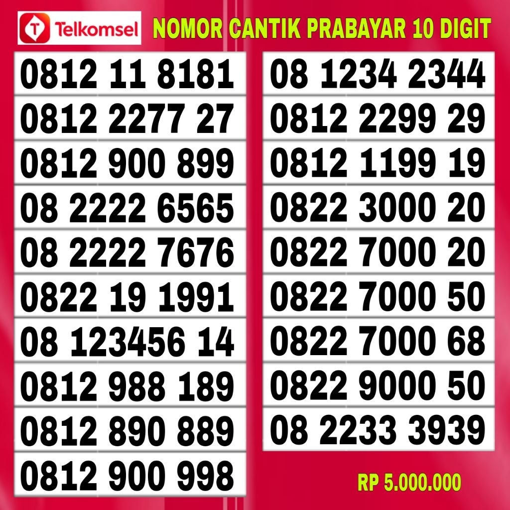Nomor cantik kartu perdana telkomsel simpati 10 digit