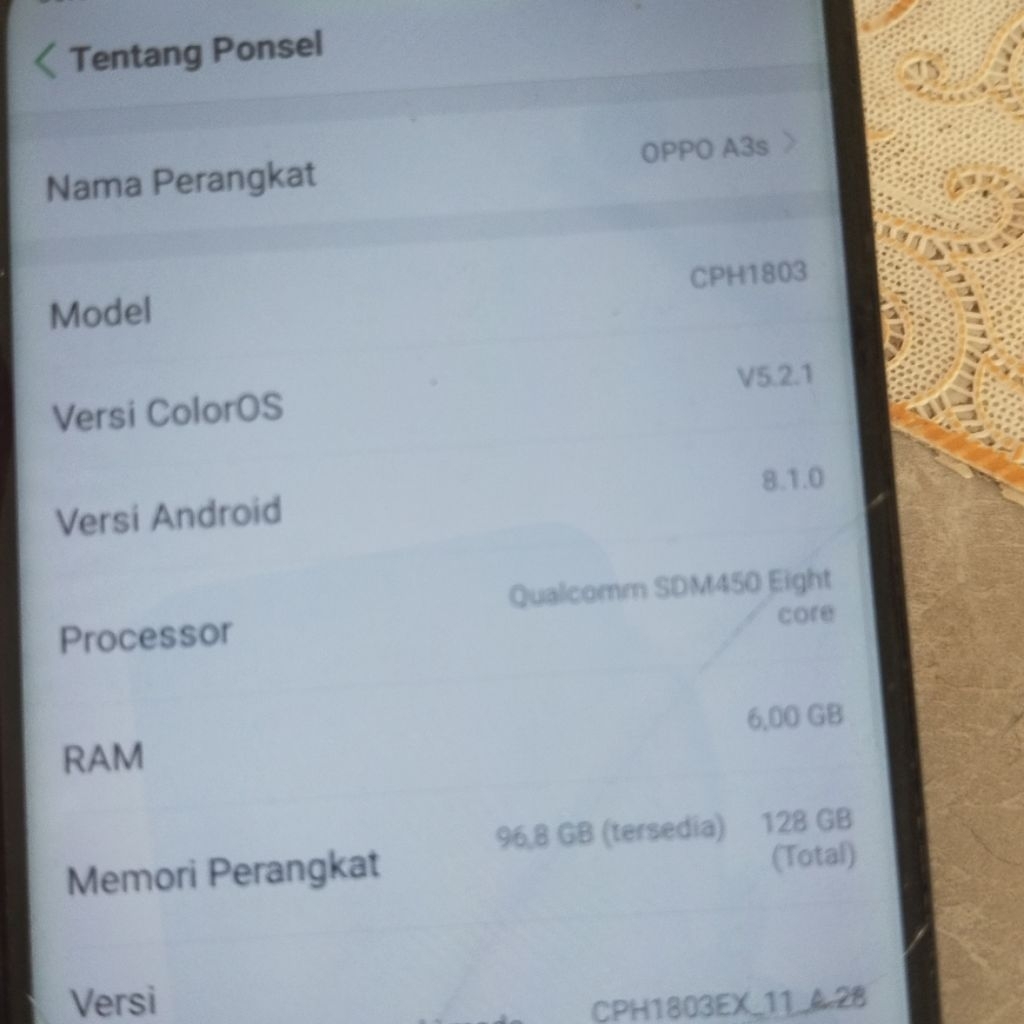 HANYA MESIN OPPO A3S REFURBISHED RAM 6GB