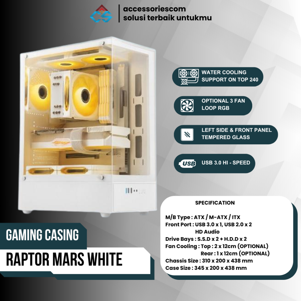 Casing PC Raptor Gaming MARS - Gaming Case - White ATX M-ATX ITX