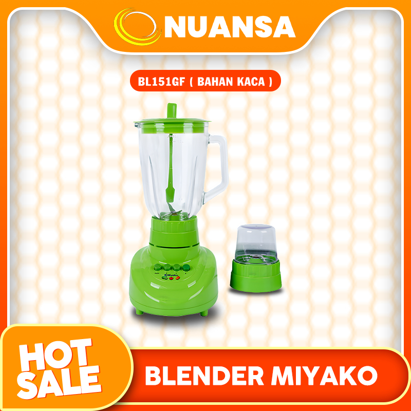 Miyako BL-151GF adalah blender kaca 2-in-1 dengan kapasitas 1.5 Liter, daya 300 Watt, menggunakan ma
