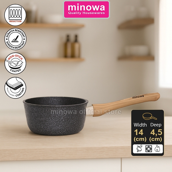 Minowa Panci / Wajan / Teflon Marble Tumis Ceramic Pan 14 CM  Anti Lengket Sauce Pan
