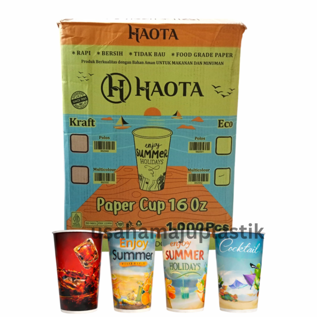 (20 PACK) Paper Cup 16 oz Gelas Kertas 16oz Gelas Paper Motif - Gelas Paper Cup 16 oz (1 Kardus)