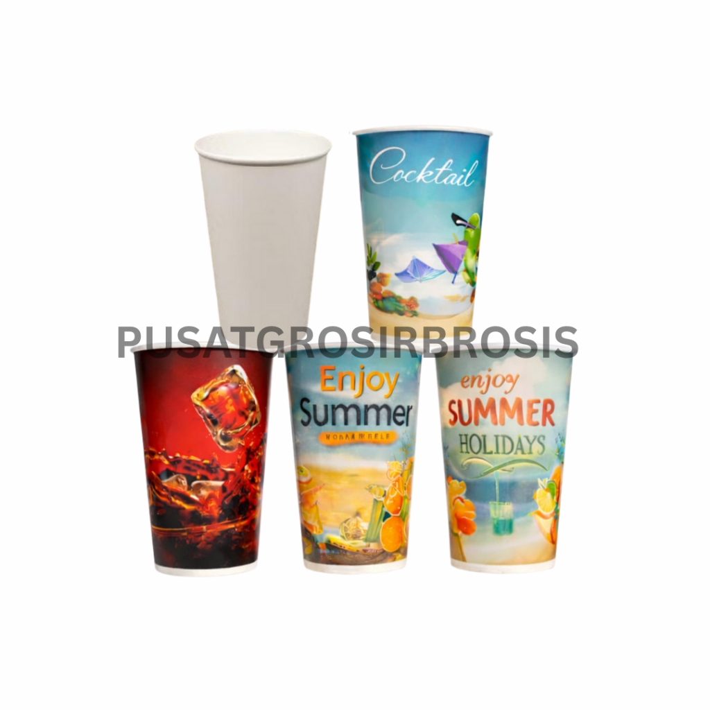 50pcs Paper Cup 16 oz Gelas Kertas 16oz Gelas Paper Polos Putih Dan Motif