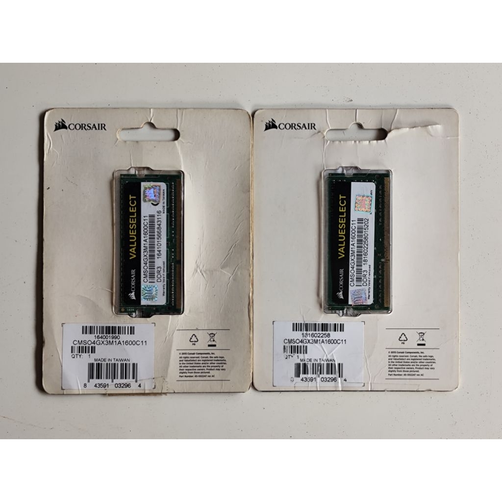 DDR3 SODIMM Dual Channel (2x4GB) 8GB PC-12800 Corsair ValueSelect 1600Mhz