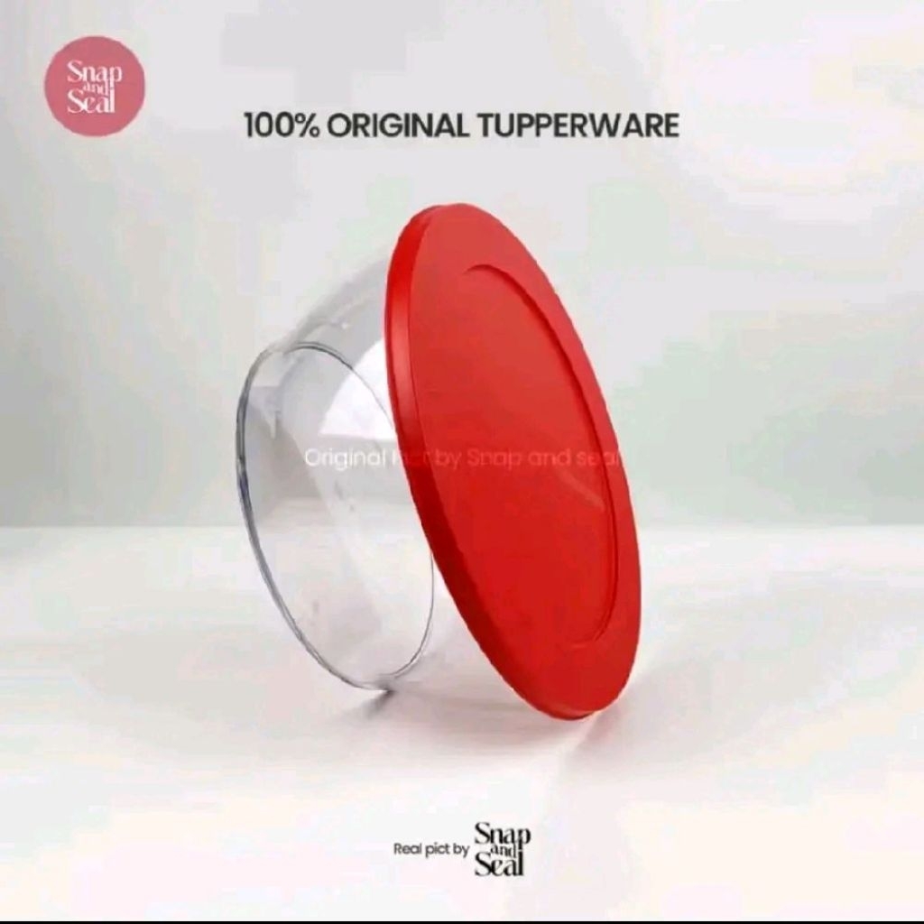 Tupperware clear bowl 1,3L bening tutup merah mangkuk