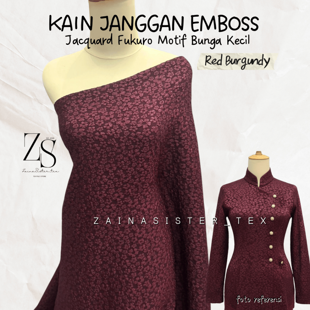 Kain Bahan Kebaya Janggan Jacquard Fukuro Emboss Kain Janggan Emboss Warna Red Burgundy