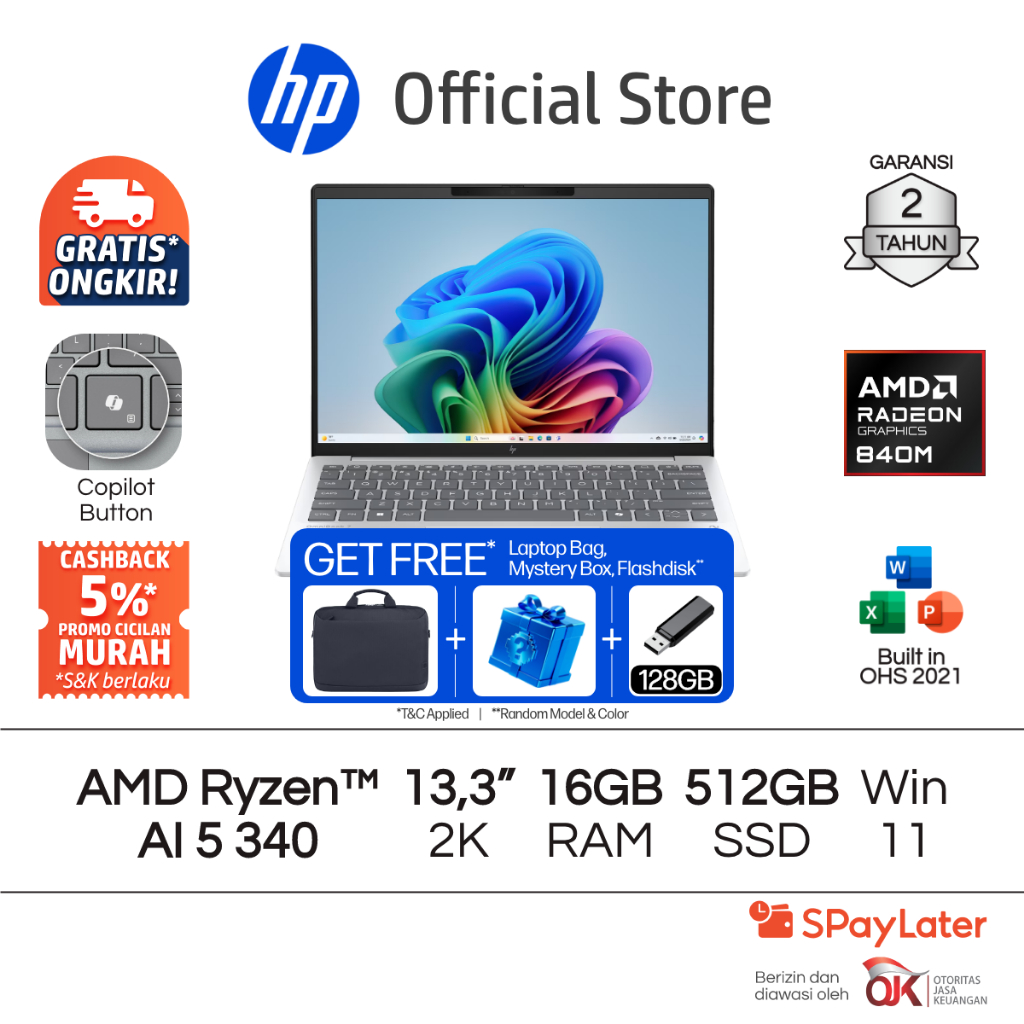 Laptop HP Pavilion Aero - OmniBook 7 Aero [NEW] AMD Ryzen 5 Radeon 16GB RAM 512GB SSD Silver / Blue 