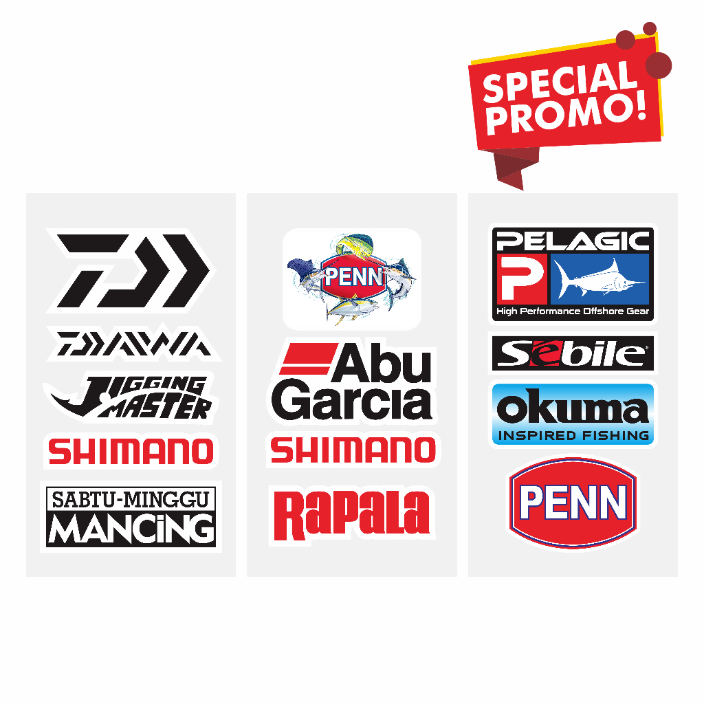 Stiker Isi Logo Brand Mancing Terkenal Sticker Pancing Waterproof Anti Air Tackle Box 200