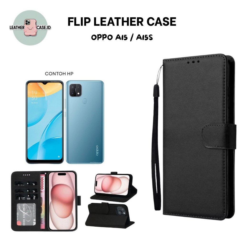 Flip Case Dompet Kulit Oppo A15 A15S / Wallet Leather Cover Magnet / Casing HP Stand Slot Kartu