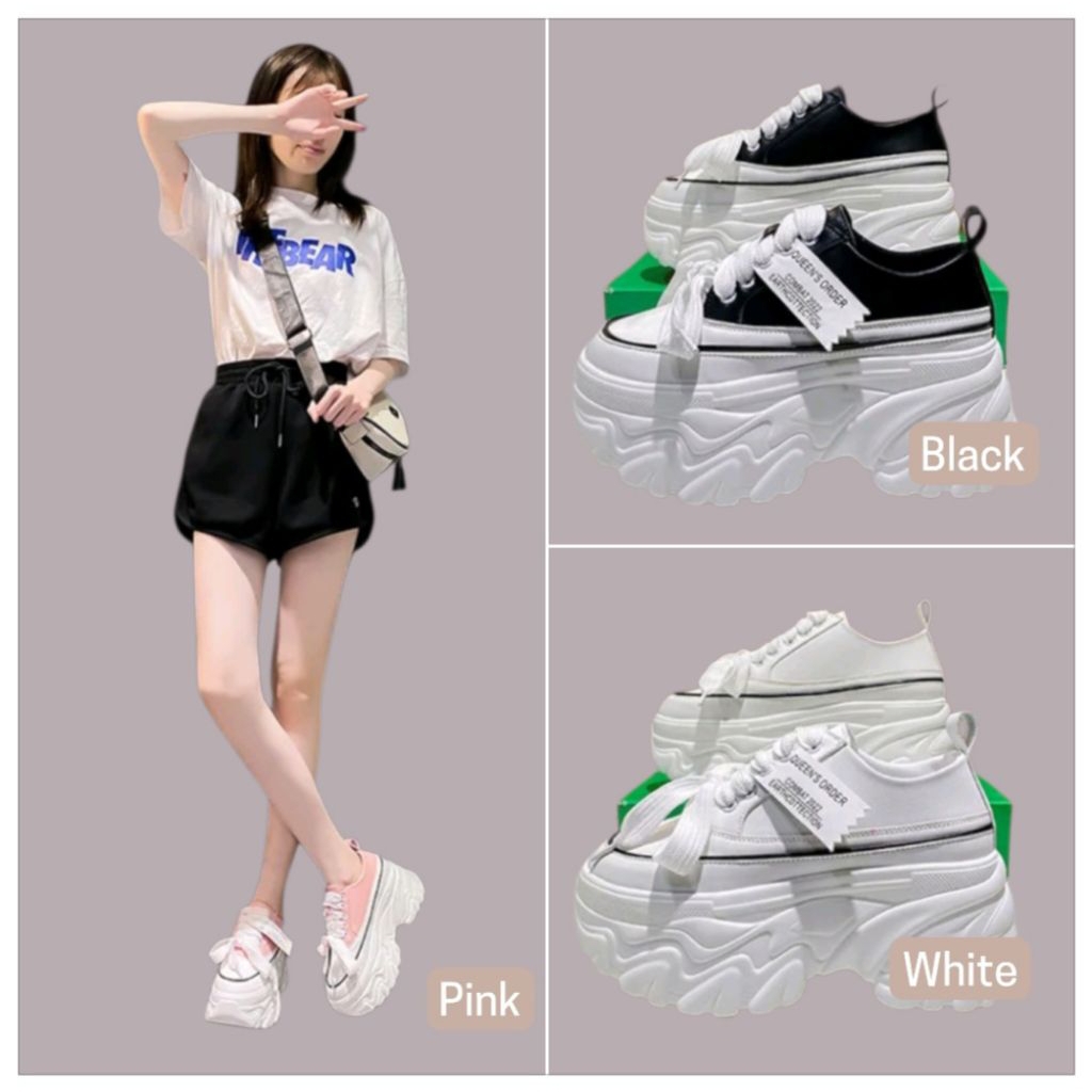 Sepatu Wanita Sneakers Boots Tinggi Sneakers Shoes Hak Tinggi Karet Pink White Black Sport Cewek
