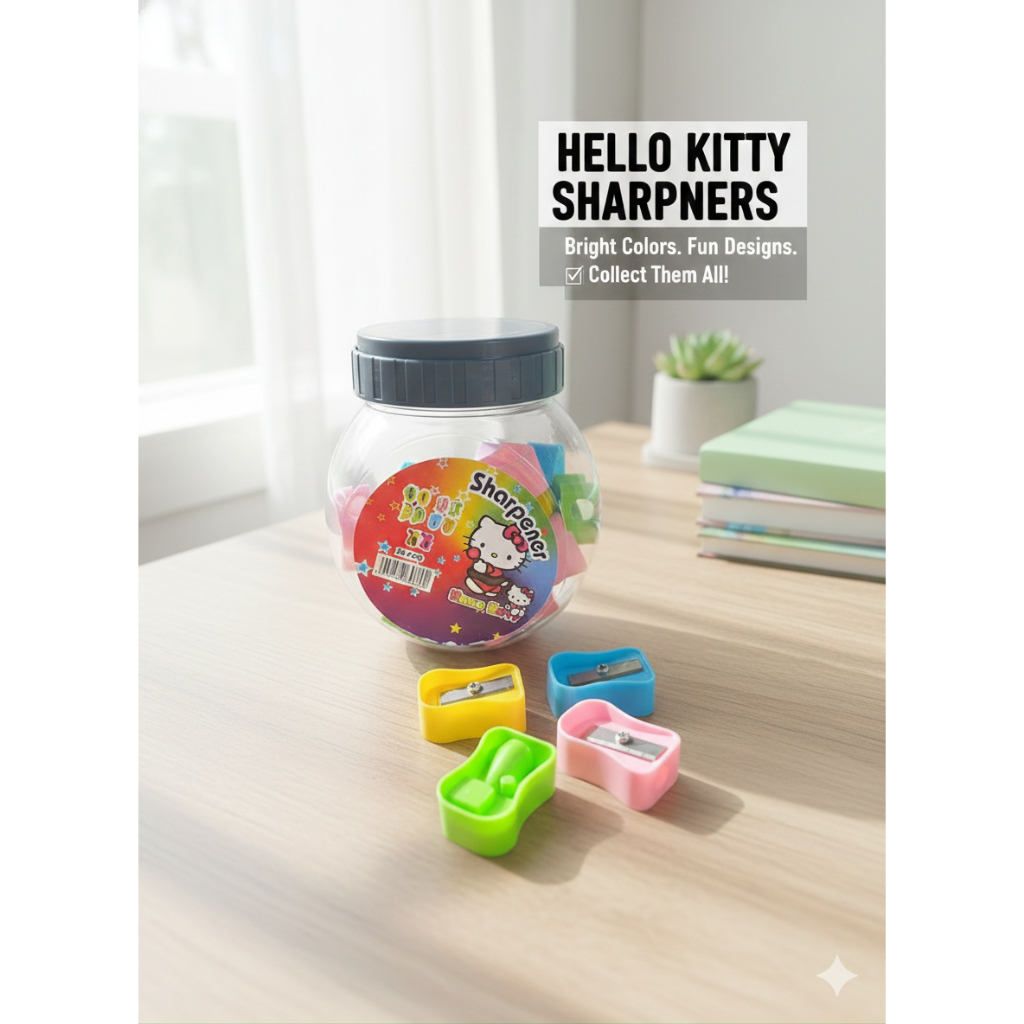 1toples 24pcs Rautan Serutan Pensil toples warna warni rautan pensil sharpener tolpes celengan