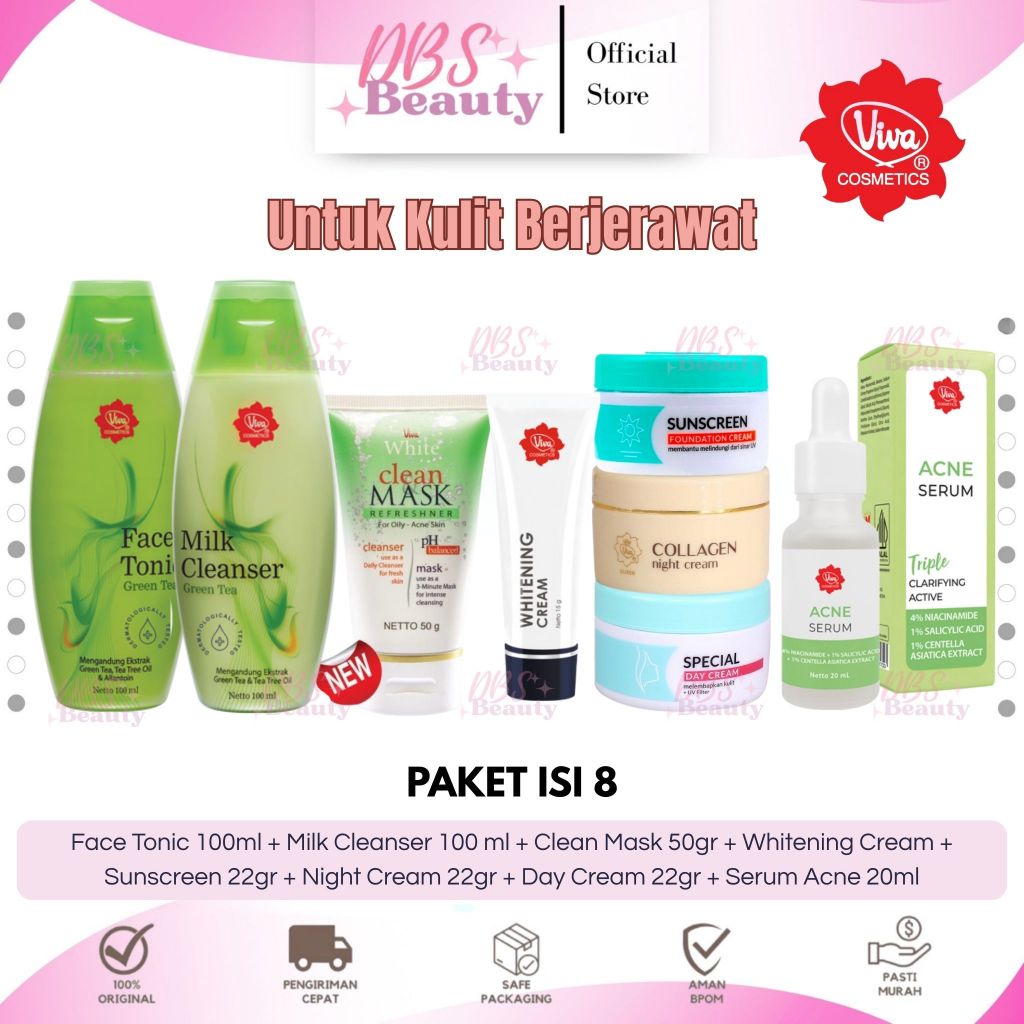 VIVA Skincare 1 Paket Lengkap Untuk Kulit Kusam | Kulit Berjerawat | Anti Acne | Kulit Kering / Skin