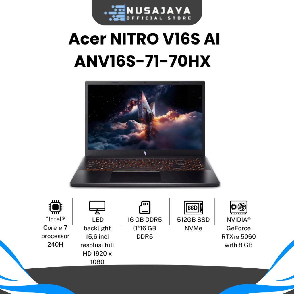 ACER LAPTOP GAMING NITRO V 16S SLIM ANV16S-71-70XH GRAPHIC NVIDIA GEFORCE RTX 5060
