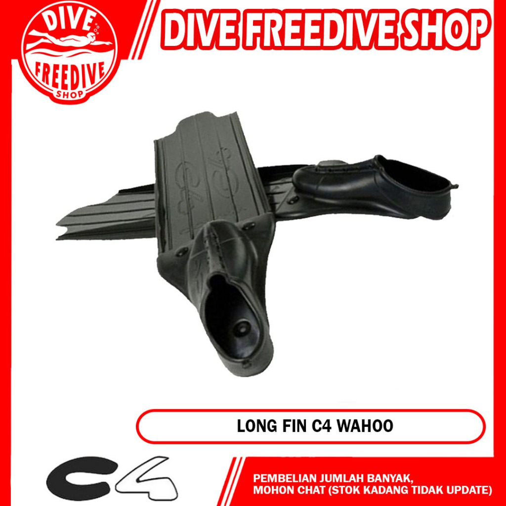 Long Fin C4 Wahoo Black Fins Freediving Kaki Katak Panjang Spearfishing Dive Freedive No Cressi