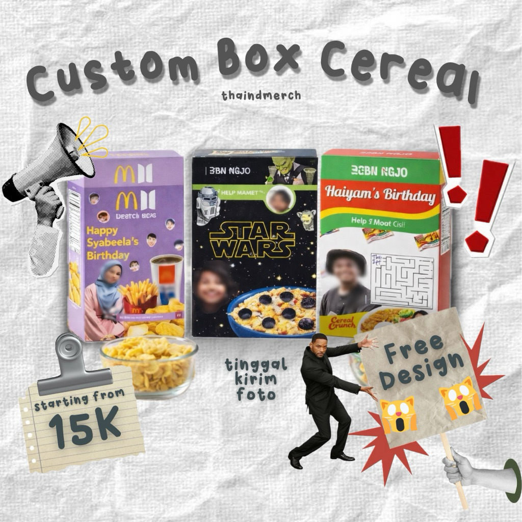 CUSTOM BOX SEREAL KOTAK CEREAL BOX CUSTOM / BOX KADO / BIRTHDAY BOX CEREAL