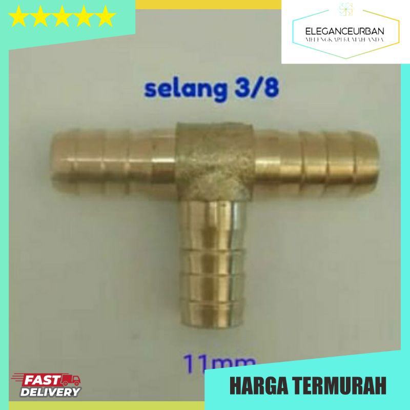 Y T Lurus Cabang Sembungan Selang Kompor Gas Pararel 3 Kuningan Nepel Konektor