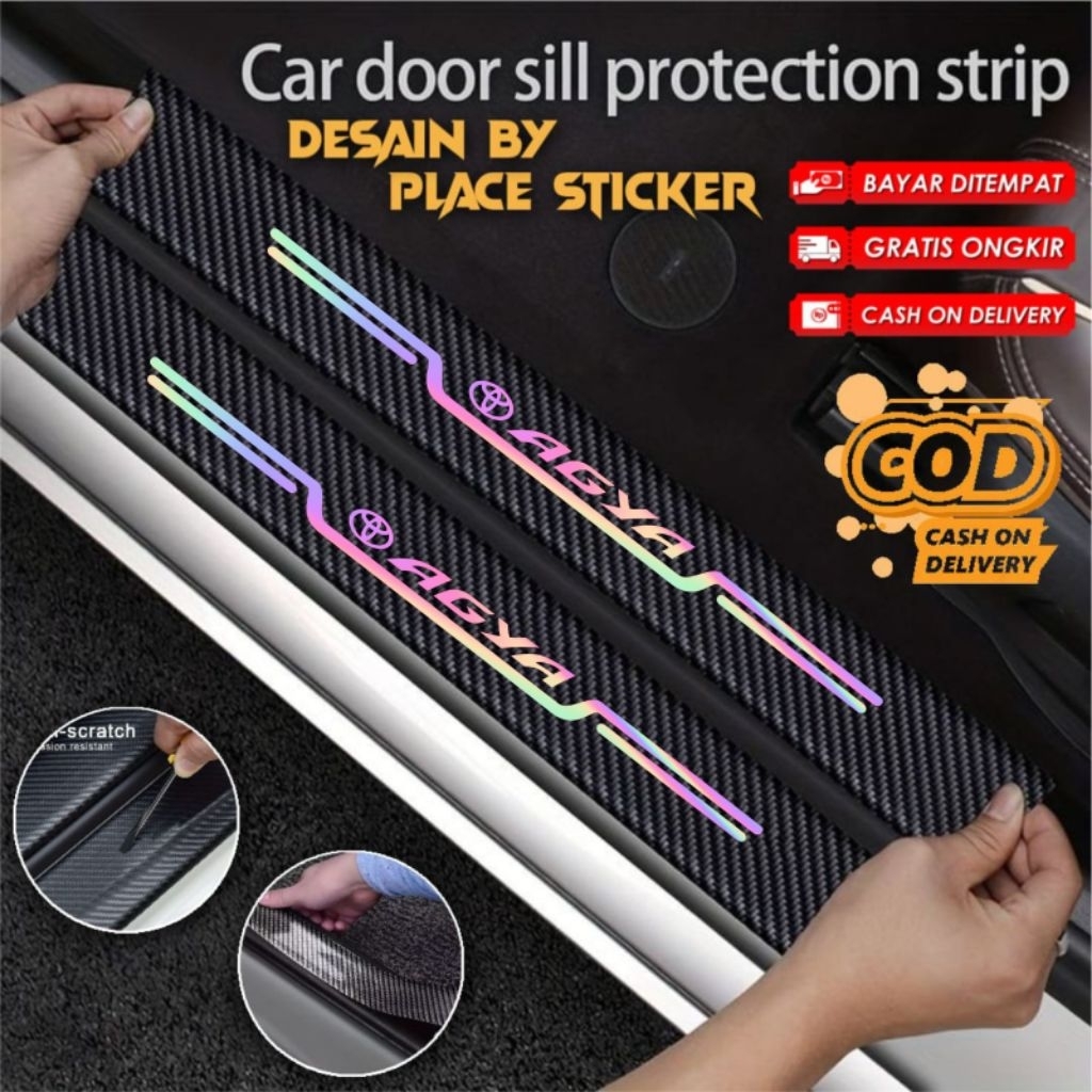 Cod Cutting Stiker Hologram Mobil Agya Stiker Pijakan  kaki Lantai Mobil Karbon Anti gores