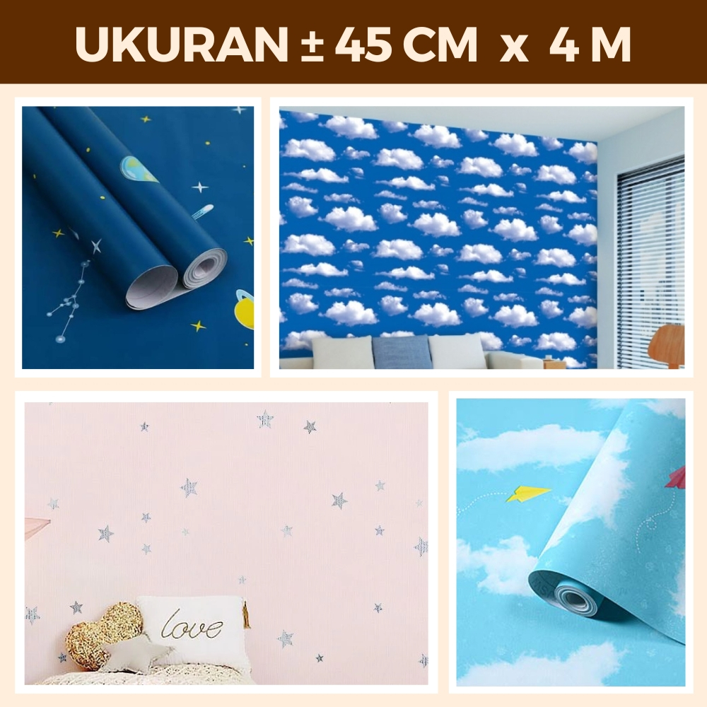 Wallpaper Stiker Dinding Ruang Tamu Wallsticker Atap Plafon Motif Langit Pink Bintang Aesthetic