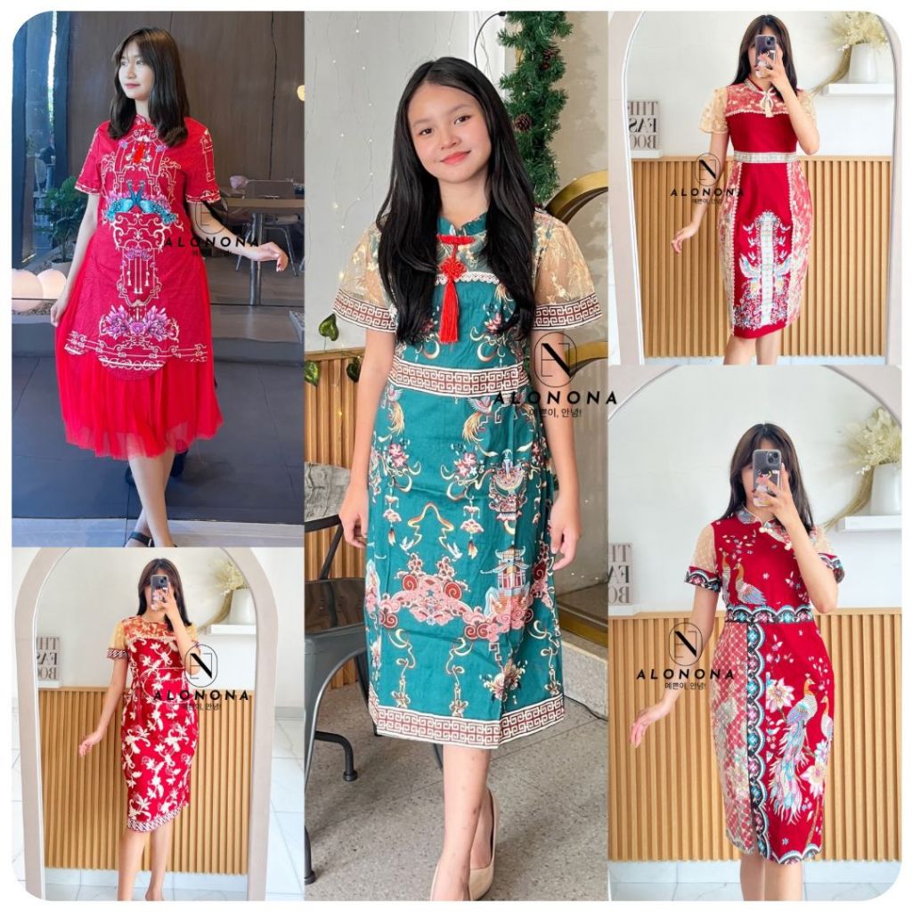 DRESS ONE SET PAKAIAN WANITA BAJU IMLEK CNY MAROON MERAH PINK QIPAO CHEONGSAM SHANGHAI