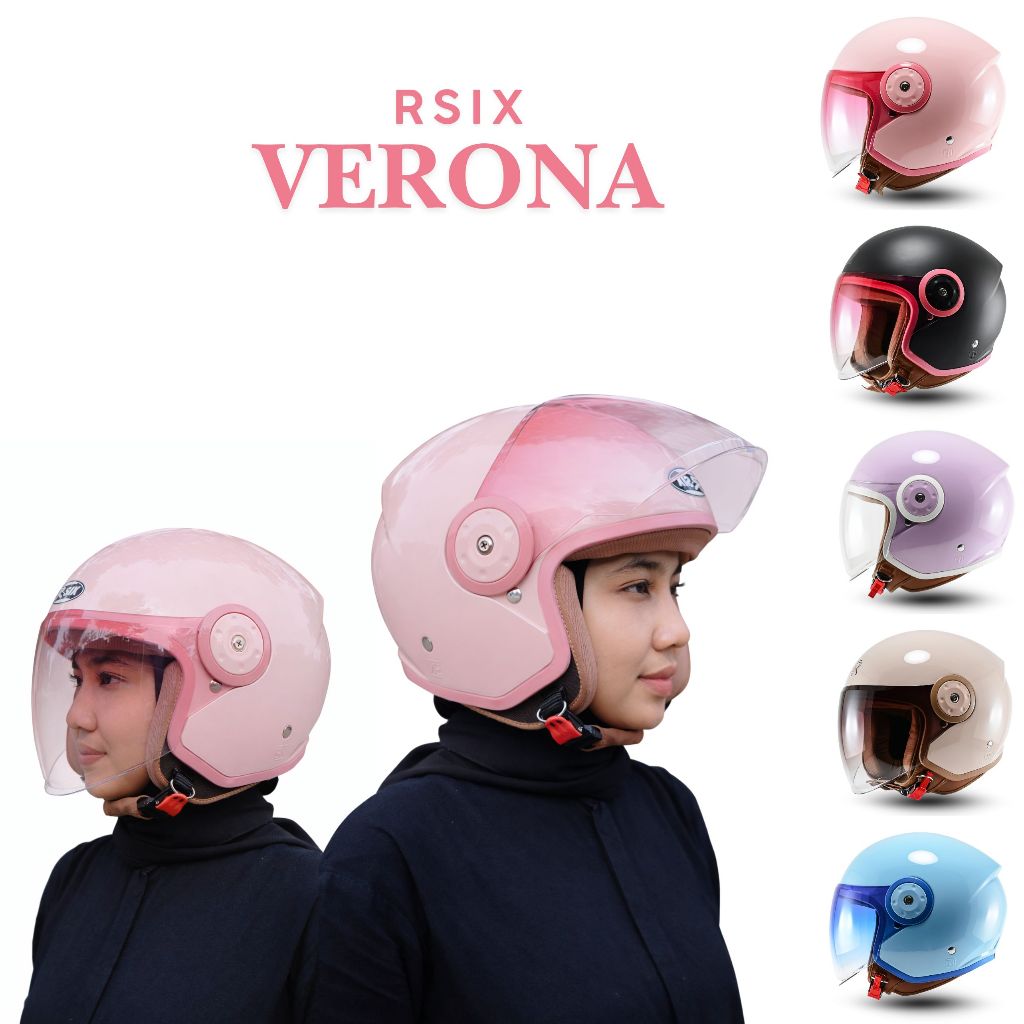 Helm Retro Helm Rsix Verona Kaca GRADASI Dewasa Pria Wanita Motor Sni Helem Hijab Friendly Terbaru