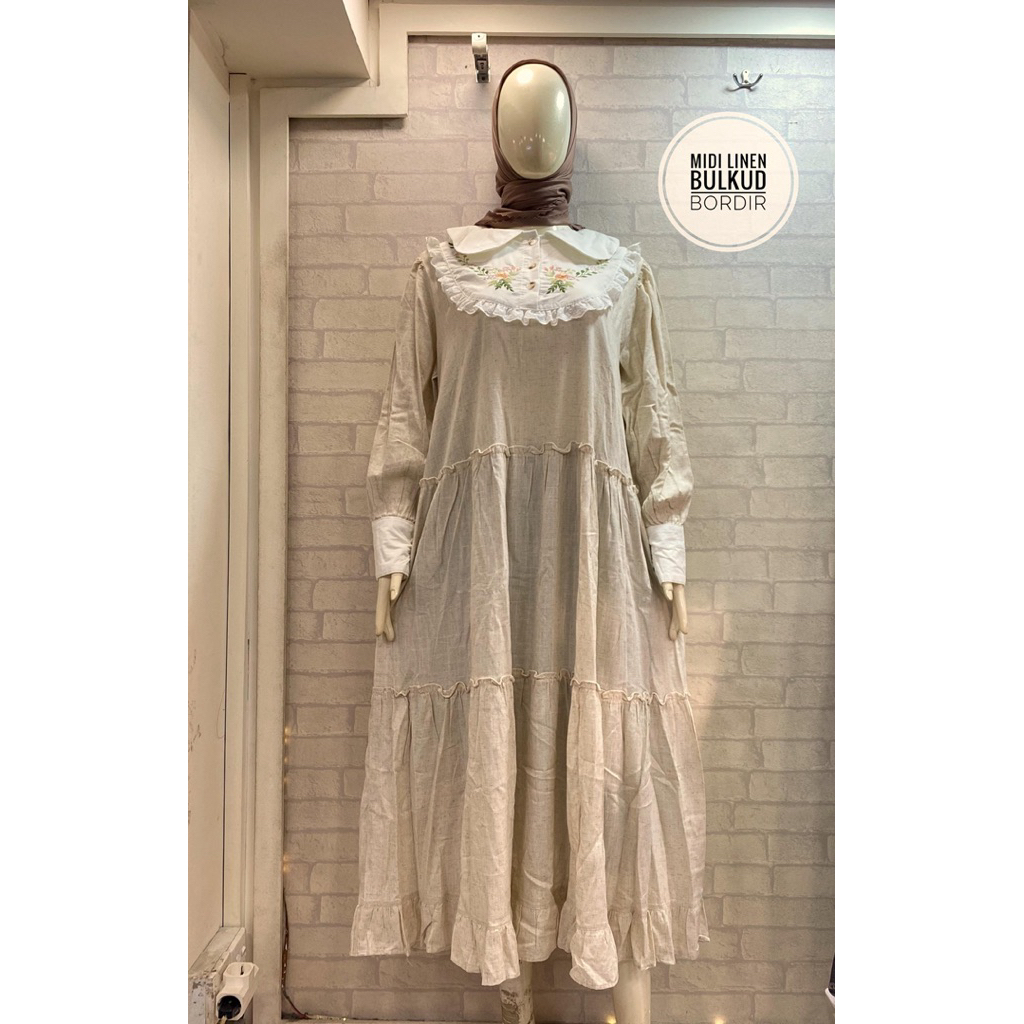 Midi Dress Wanita Motif Kotak Salur Terbaru 2024