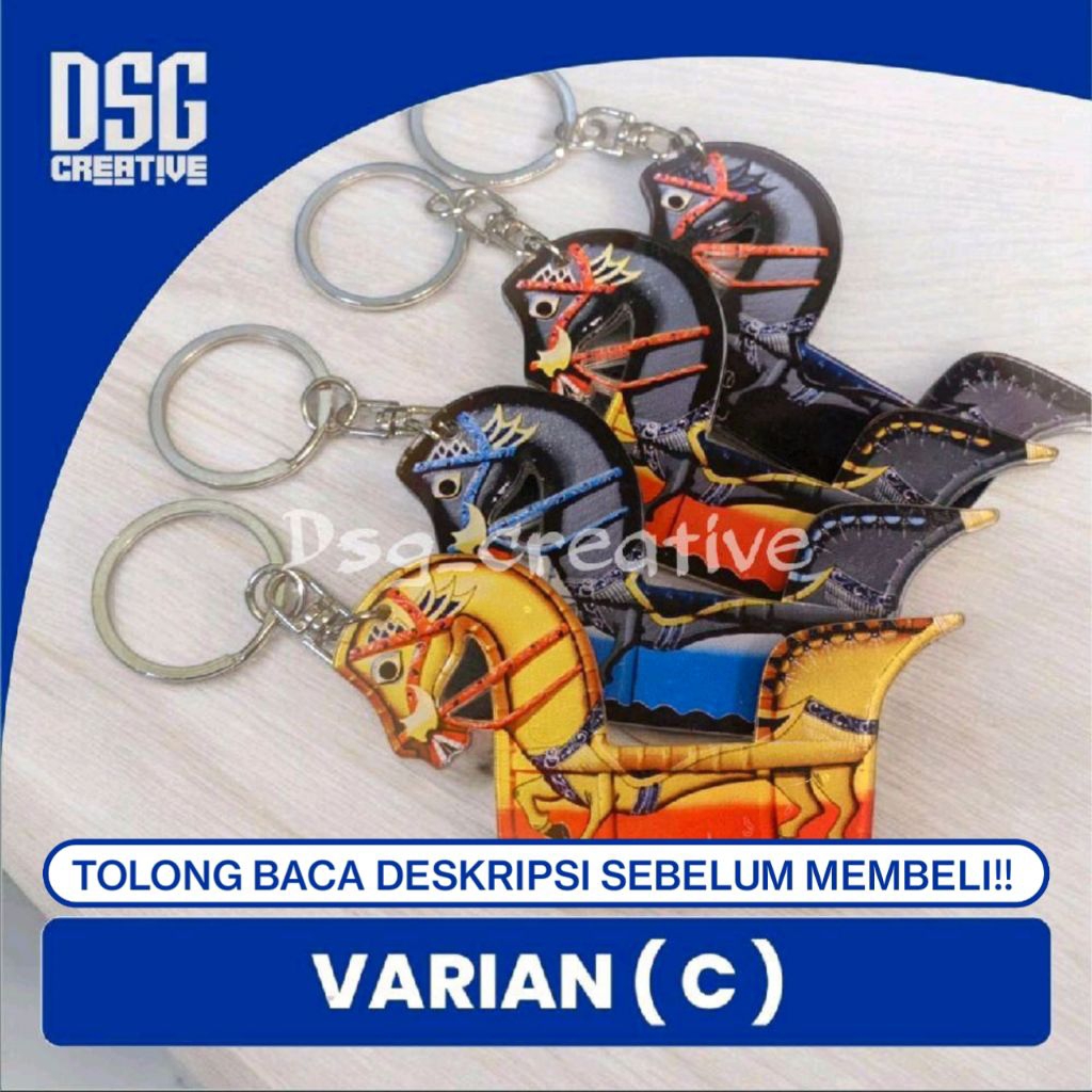 Gantungan Kunci Jaran Kepang Kuda Lumping Ring Putar Bisa Custom Nama Bahan Akrilik 2mm Double Bolak