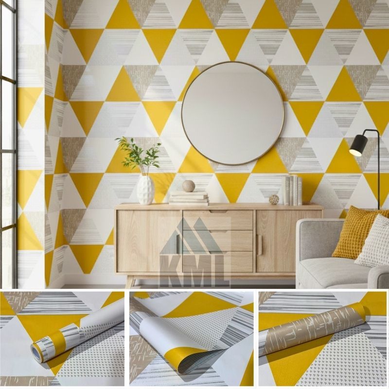 Wallpaper Dinding Motif Segitiga Kuning Abu Hitam