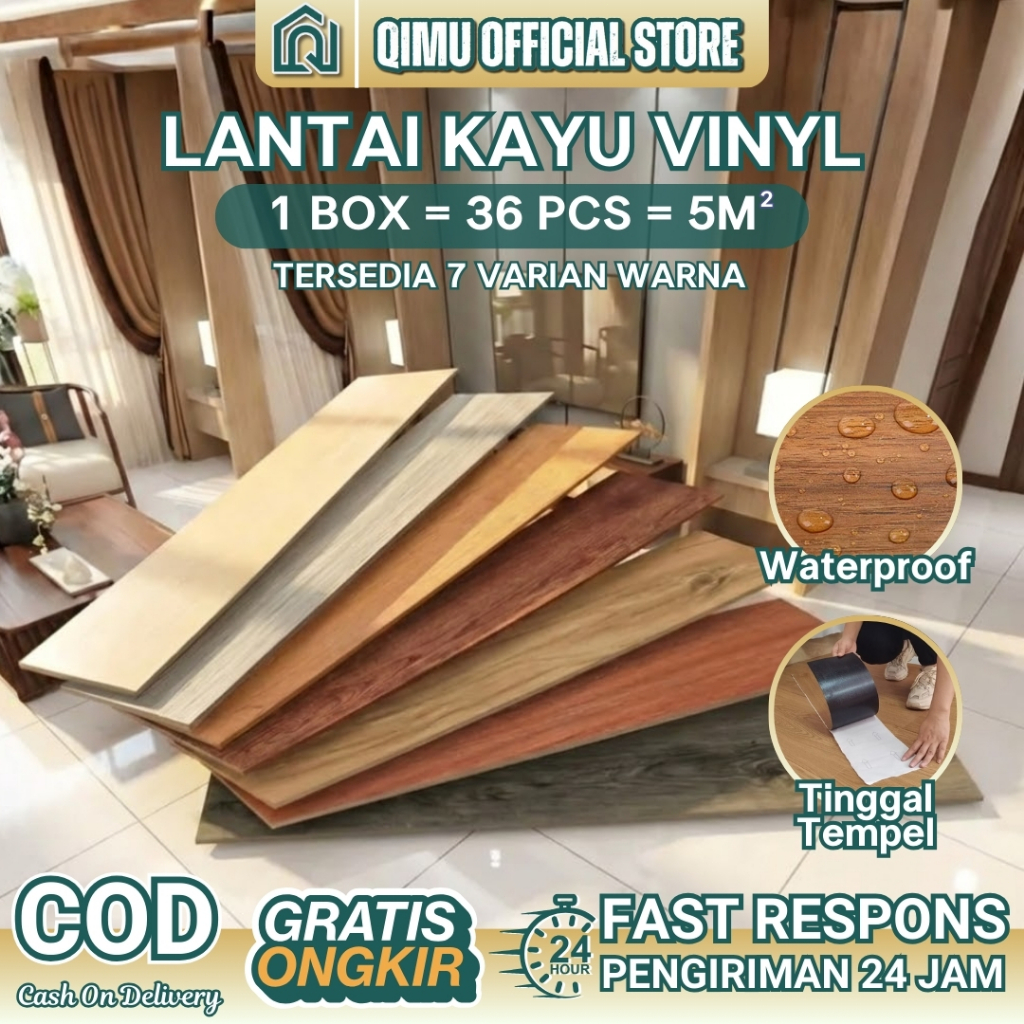 Lantai Vinyl Kayu 1 Box 36 Lembar Vinyl Premium 91.4 x 15.2 cm, Anti Rayap & Mudah Dirawat