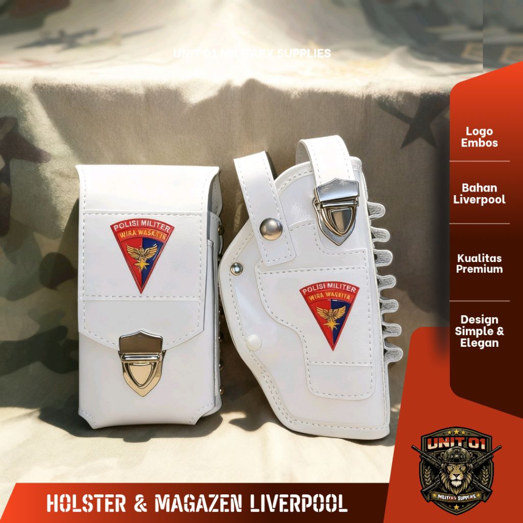 Sarung Pistol Costum Logo Polisi Liverpool Sarung Hp Polisi Liverpool Holster Putih Magazen Putih Se