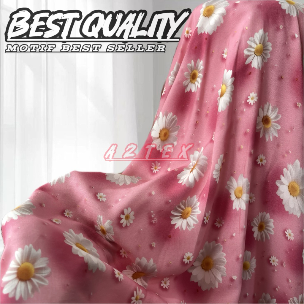 Bahan Kain Katun Rayon Viscose || Kain Rayon Motif Bunga Matahari Warna Soft Pink || Kain Lembut Ele