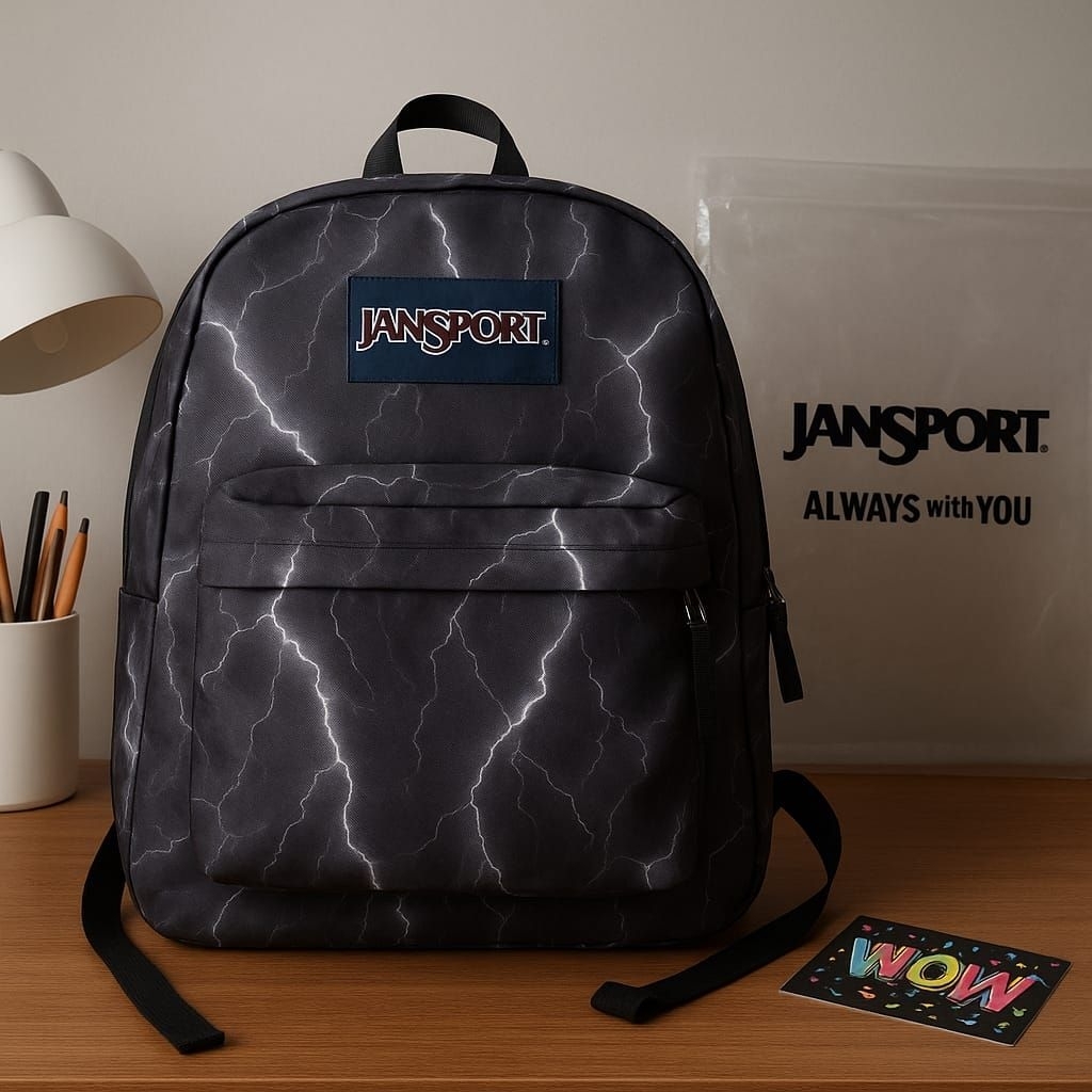 Tas Ransel Jansport Motif Petir Hitam Full Embos