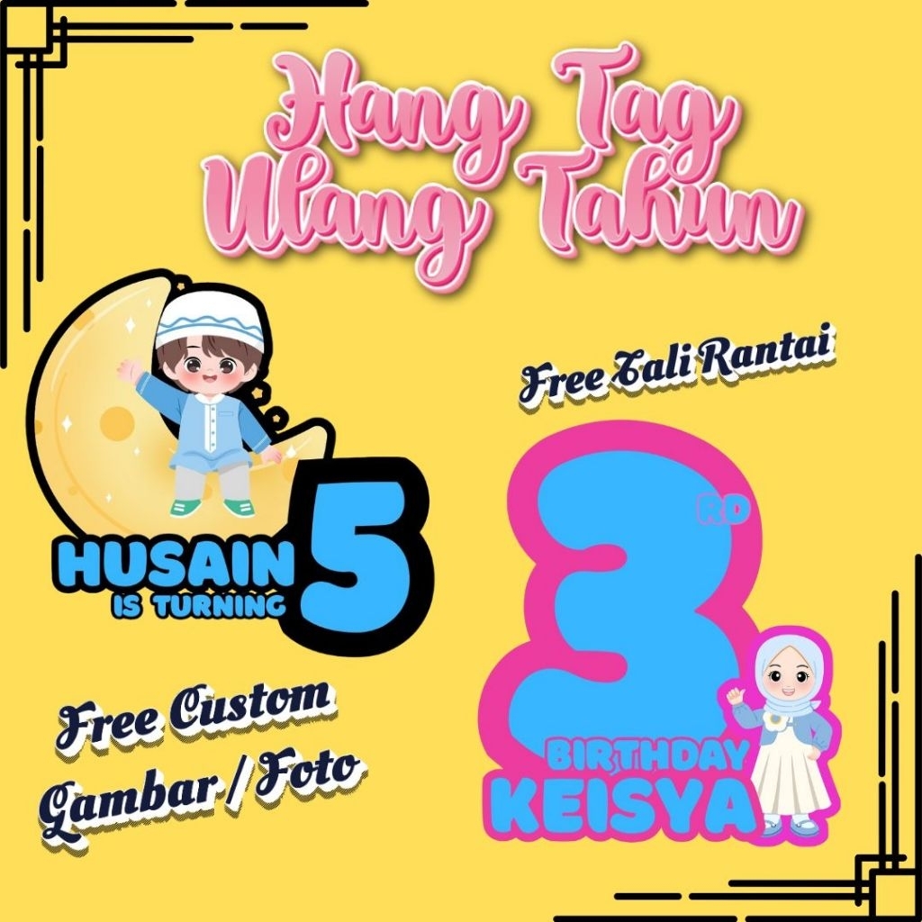 hang tag ulang tahun / Hang tag ultah anak custom / Hang tag souvenir
