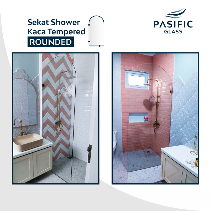 Sekat Kamar Mandi Partisi Kaca Tempered 10mm Rounded
