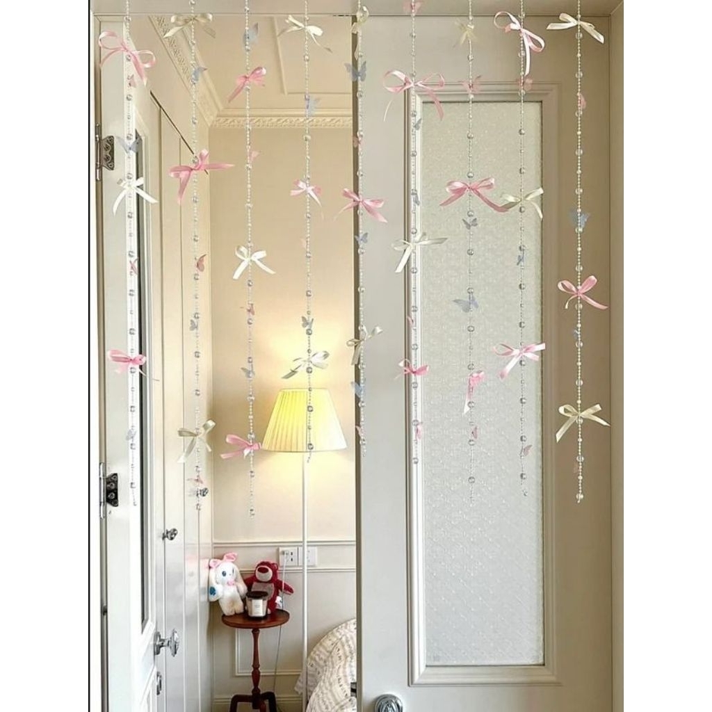 ( ISI 5 PCS ) Tirai pita manik Coquette Pita estetik | Tirai kristal | Tirai jendela pintu