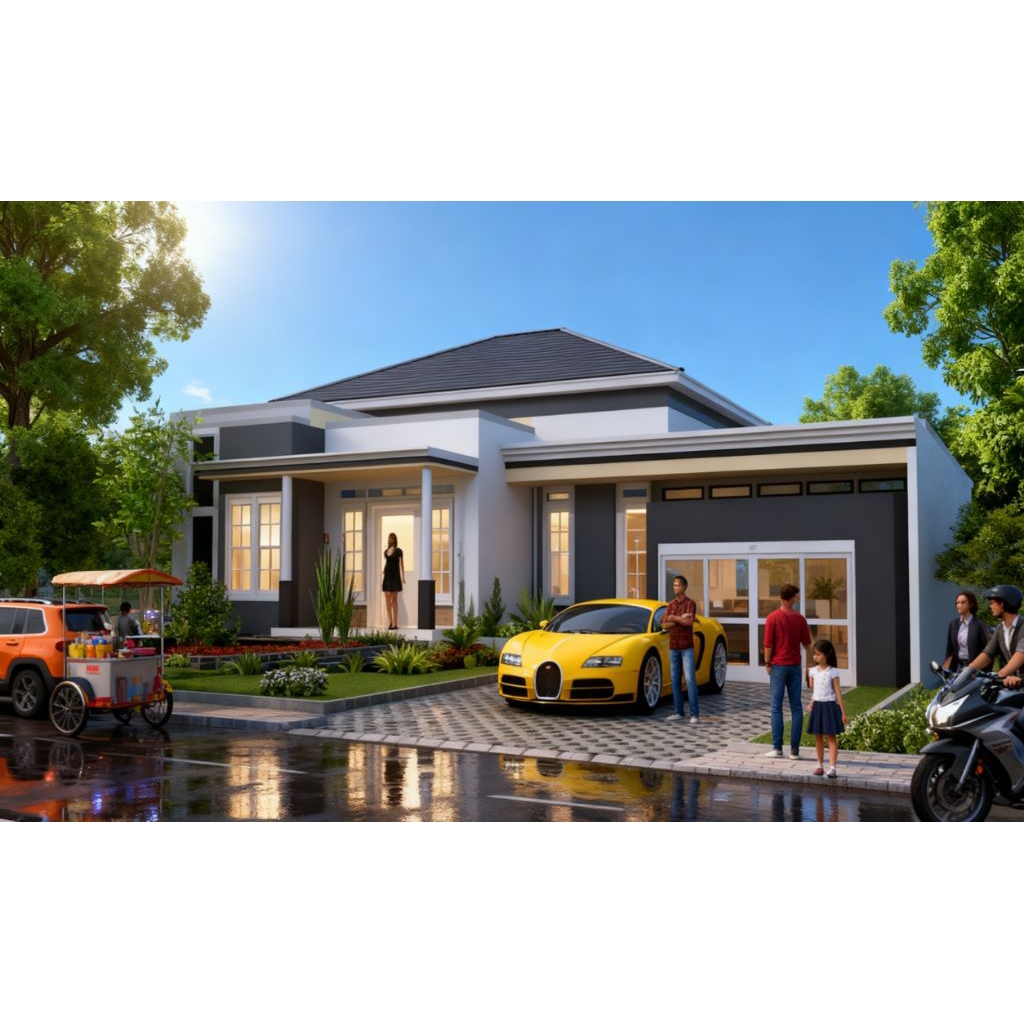 Paket desain rumah minimalis 15x16, desain rumah 4 kamar, paket desain rumah 3D, desain rumah modern