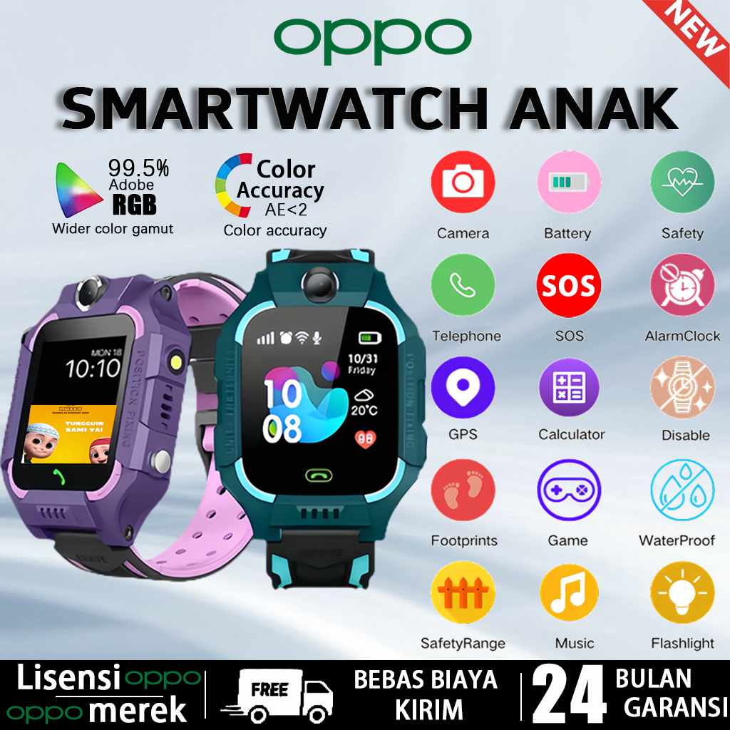 [100% ori][COD]OPPO Smartwatch Anak Jam tangan pintar anak Z6 dengan layar AMOLED 1,44 inci, tahan a