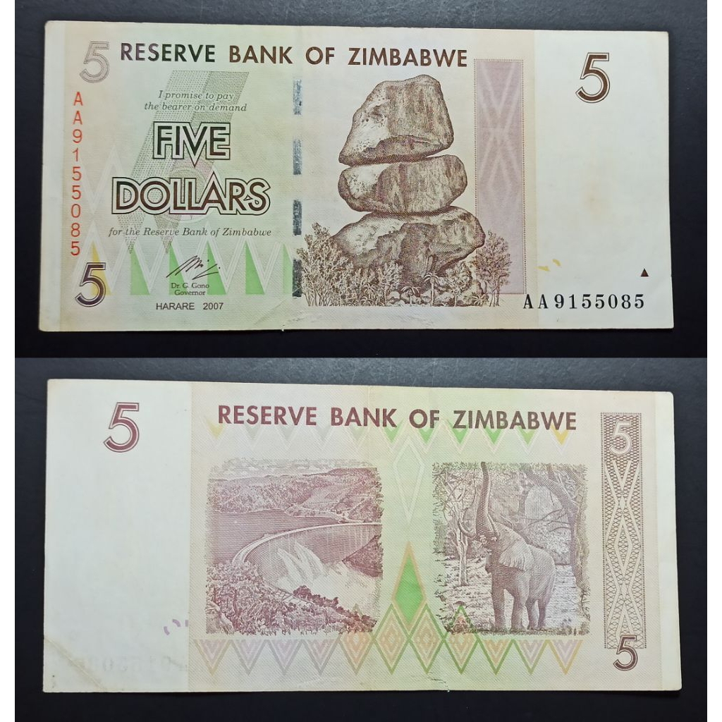 uang asing zimbabwe 5 dollars p2705