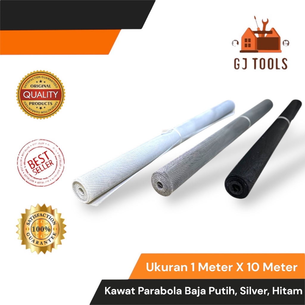 KAWAT PARABOLA BAJA 1 M X 10 M - KAWAT BAJA - KAWAT NYAMUK BAJA WARNA HITAM, SILVER, PUTIH
