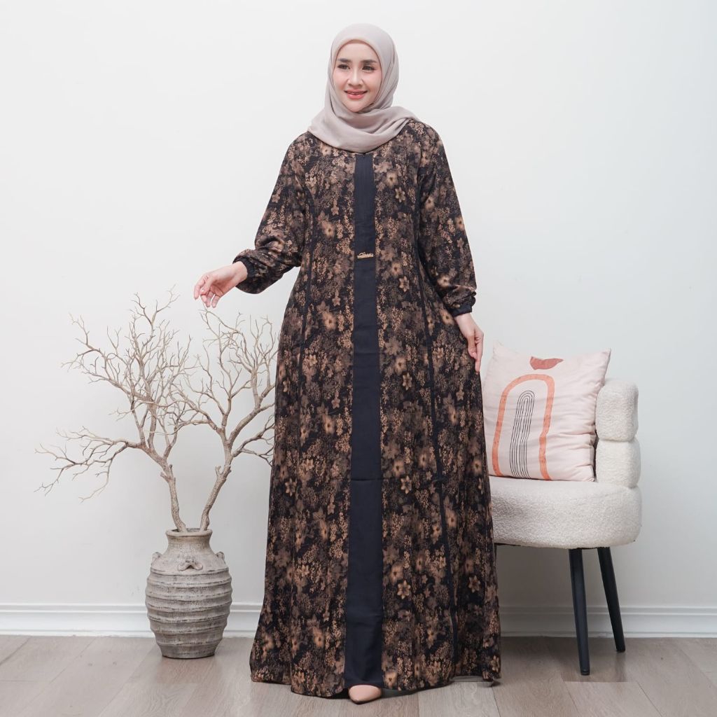 Gamis Kanaya Rayon Motif Bunga Mix Rayon Twill Premium
