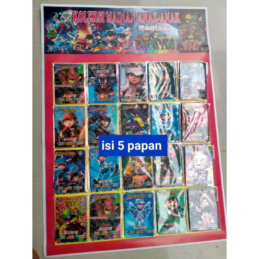 Mainan viral kartu Boboiboy full Hologram isi 5 papan