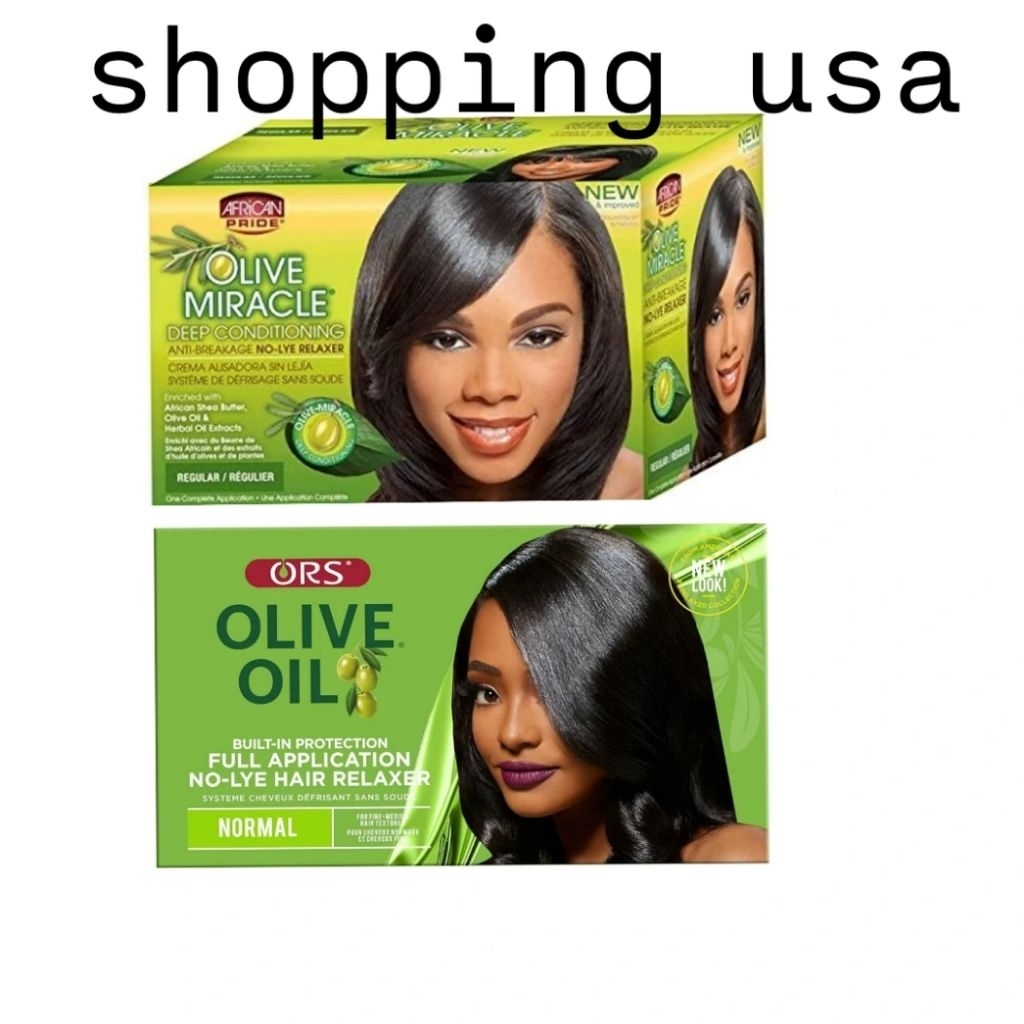 African Pride Olive Miracle Deep Conditioning Anti-Breakage No-Lye Relaxer dan ORS Olive Oil Built-I