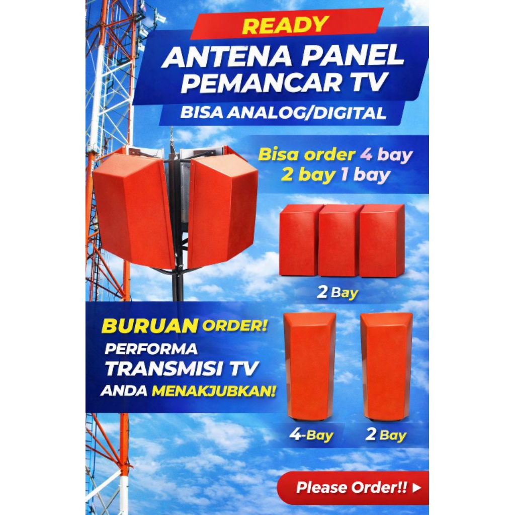 READY ANTENA PANEL 4BAY PEMANCAR TV ANALOG/DIGITAL MODEL PANEL BESAR 61CM X 46CM BISA REQUEST PUTIH 