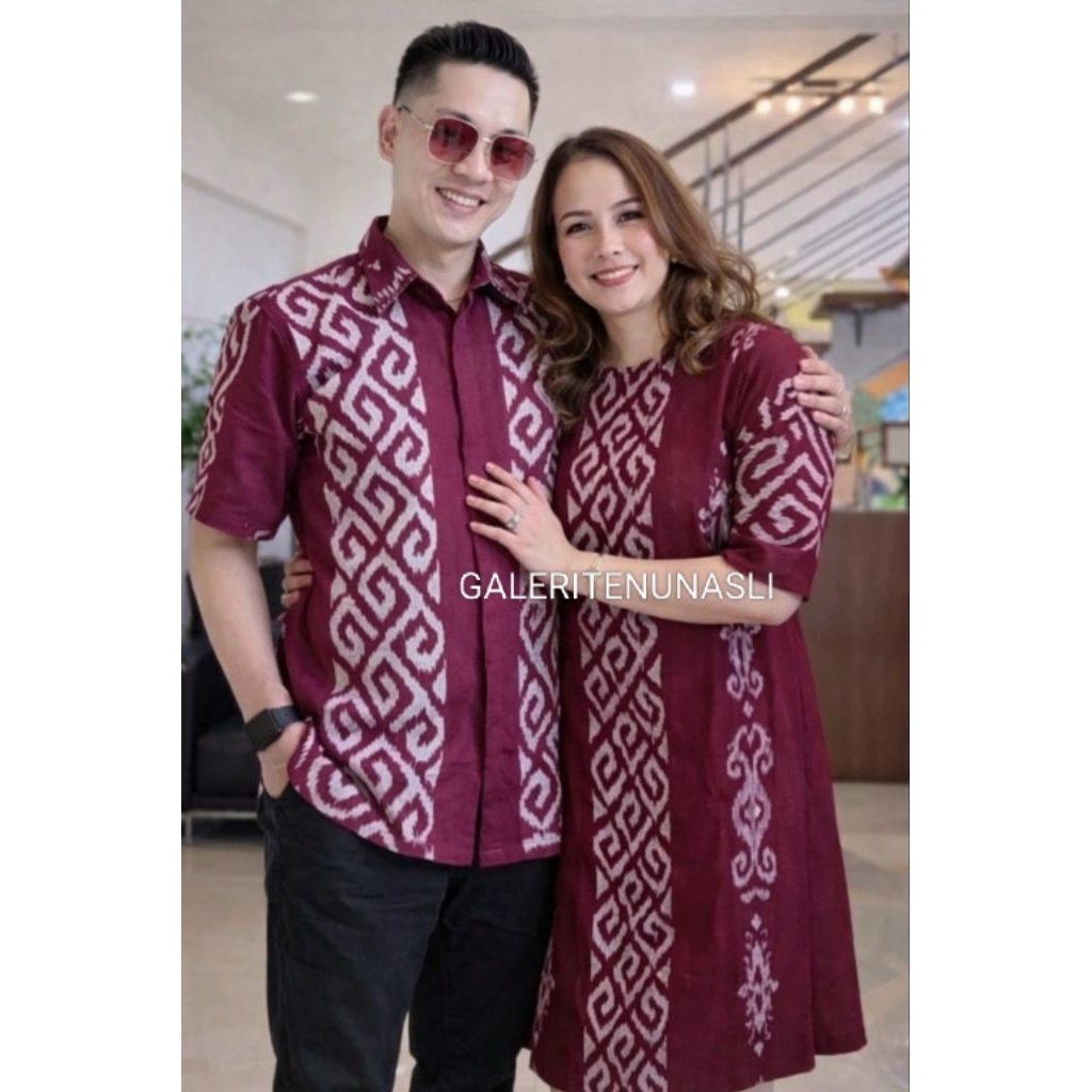 "Best seller" Bella Dress Tenun Sarimbit Tunik Couple Wanita Dan Kemeja Pria