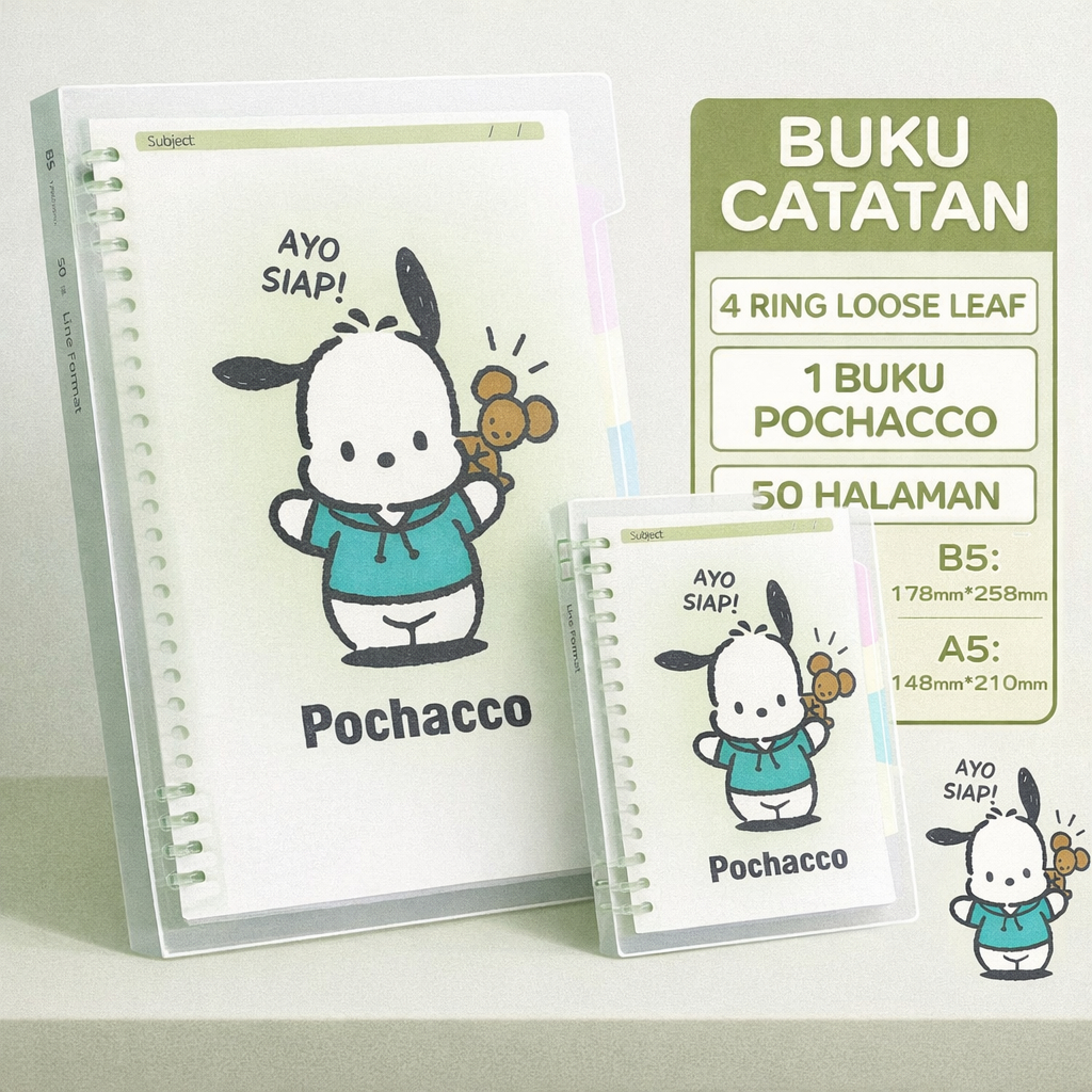 Notebook B5 A5 Pochacco Sanrio | Buku Tulis Spiral Lucu | 50 Lembar 100 Halaman