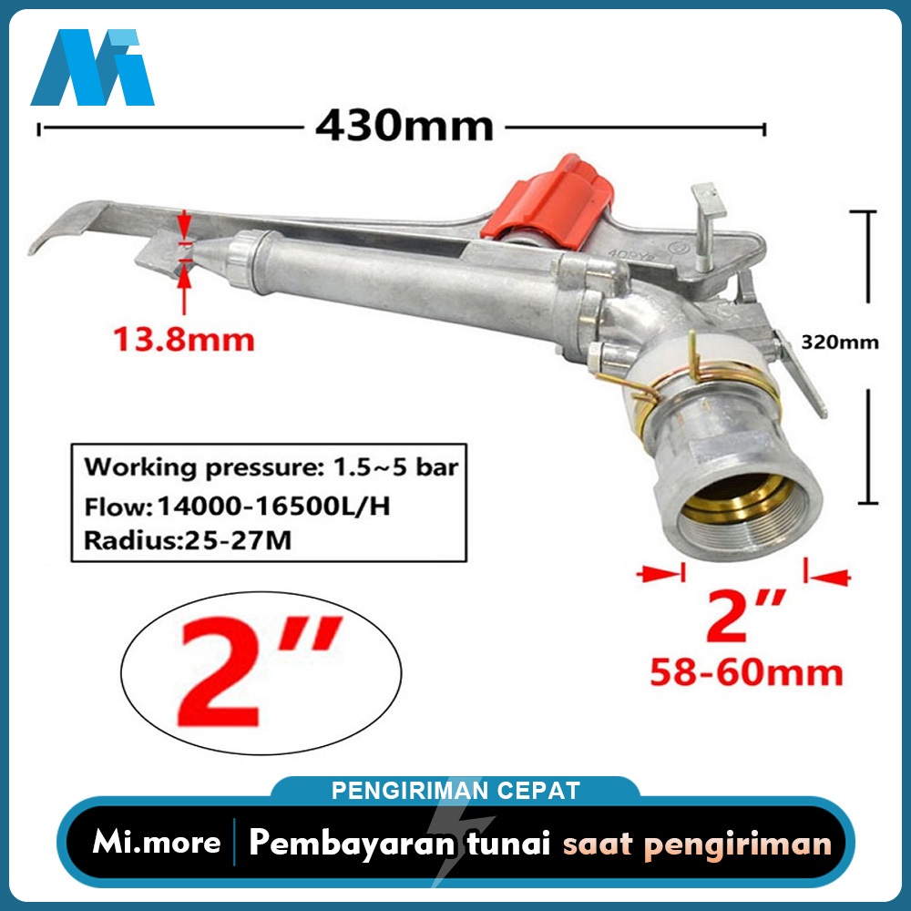 Sprinkler Big Gun 2Inch Pertanian Pistol Irigasi Sprinkler Nozzle Zinc Alloy Irrigation Sprinkler