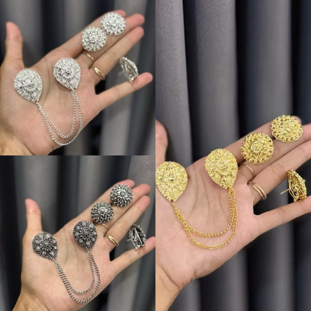 set bros kancing alpaka tetes bakar / silver hiasan kebaya bali