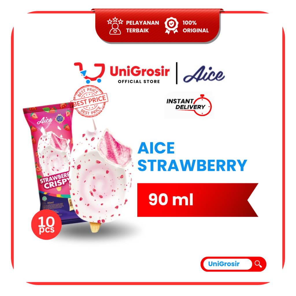 [UniGrosir] AICE ICE CREAM STRAWBERRY CRISPY STICK ES KRIM STROBERI ~ 90 ml x 10 pcs